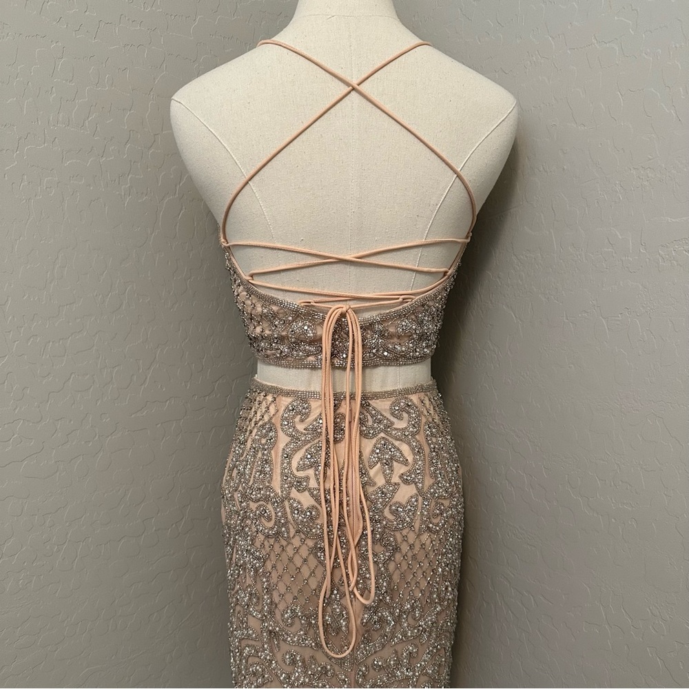 NEW PRIMAVERA BLUSH SZ 4 BEADED TWO PIECE TIE BACK FORMAL COCKTAIL DRESS - Picture 13 of 16